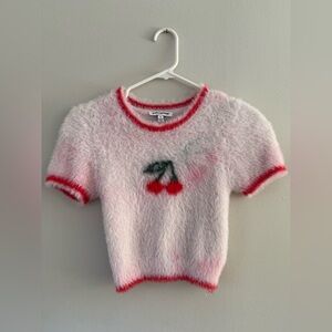 Cherry Design Fuzzy Pink Top